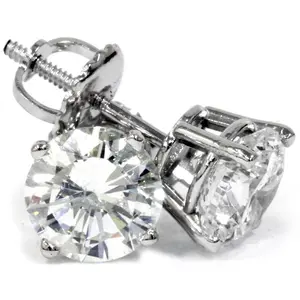2 ct Round Diamond Screw Back Studs in 14k White Gold Enhanced