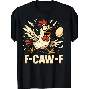 Fashion Graphic Funny Halloween Chicken Gothic T-Shirt, F-Caw-F Rooster Print Bold Letter Tee, Comfort Oversized Crew Neck Outfit, Casual Party Wear All Season, Durable Heat Transfer, Novelty Animal Top Gift For Him Her