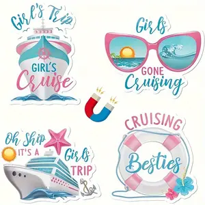 4-Piece Cruise Ship Magnetic Fridge Sticker Set - Durable Rubber, No Electricity Needed, Strong Magnetism, Waterproof, Easy to Apply & Remove - Ideal for Cruise Enthusiasts & Kitchen Decor