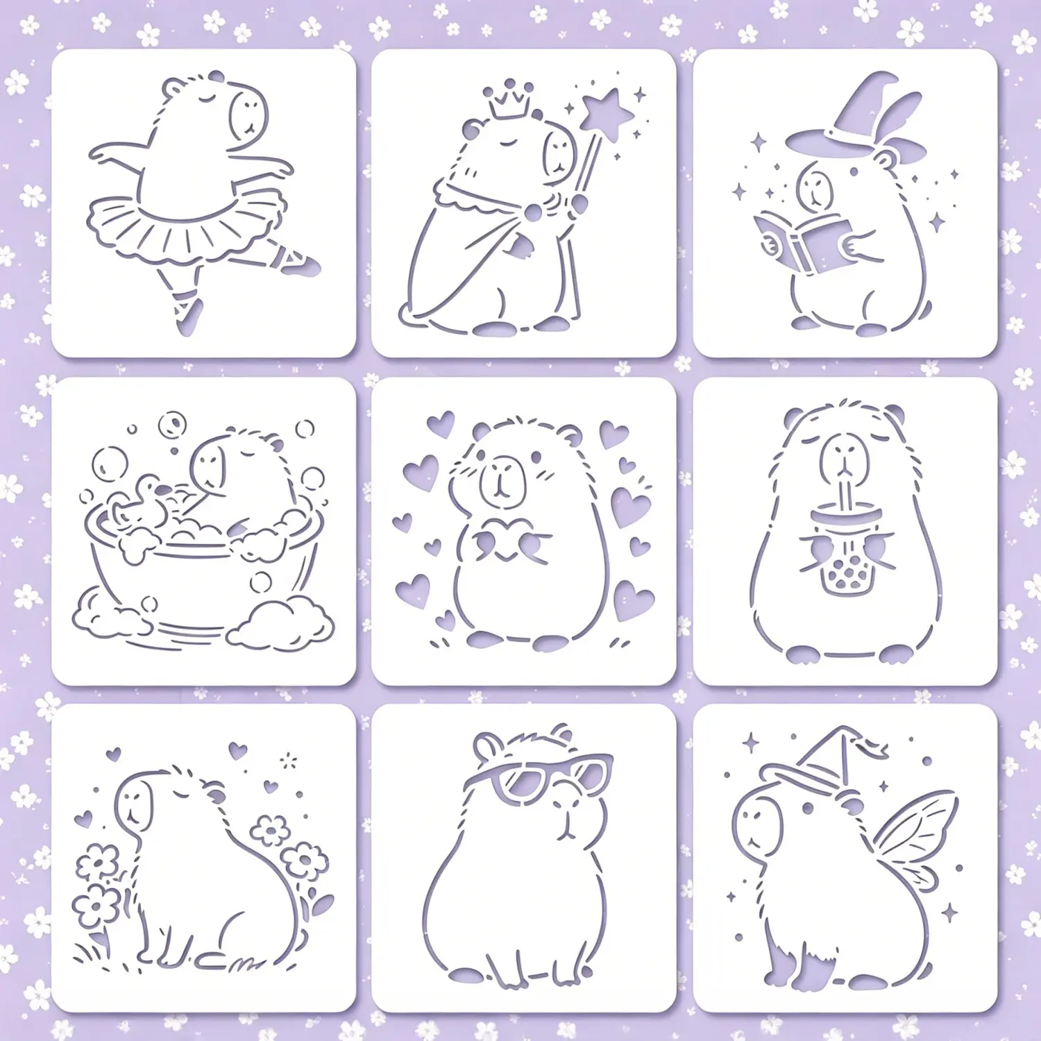 Lovely Capybara Animal Stencils Reusable Waterproof Painting Templates DIY Craft Making Supplies for Wood Textile Wall Floor Ornament