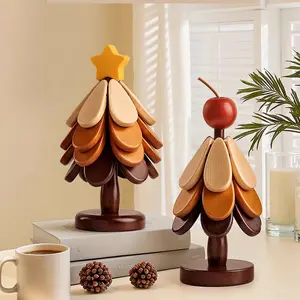 Real Wood Christmas Tree Insulation Pad, High-End Table Decoration Creative Wooden Heat Resistant Pot Mat, Coffee Shop Decor