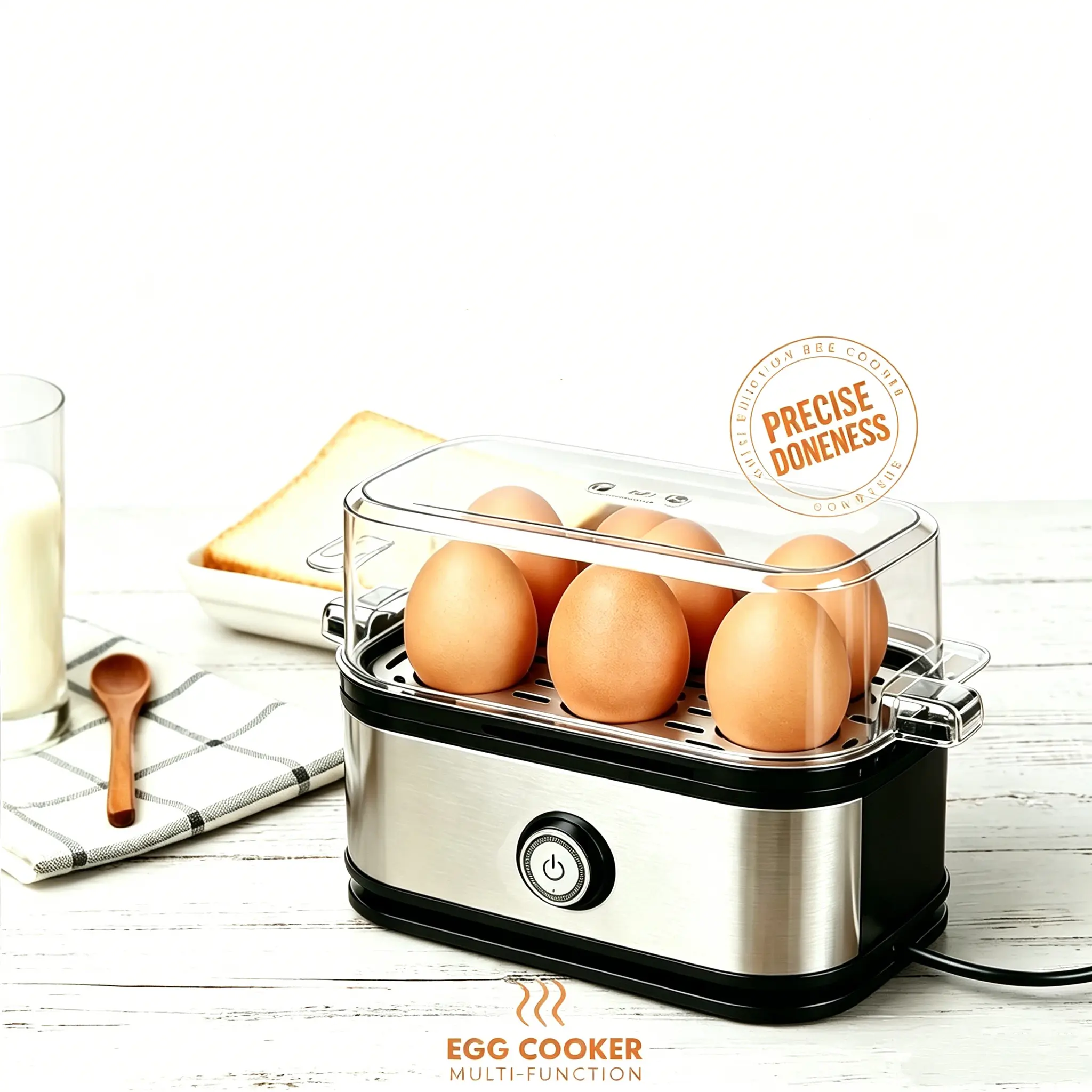Home & Fitness Lovers Essential, BPA-Free 6-Egg Rapid Electric Egg Cooker, Auto Shut Off, Multi-Function for Boiled Poached Scrambled Eggs & Omelets, Kitchen Appliance with Measuring Cup