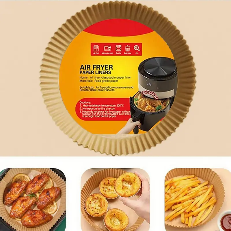 100Pcs  [Food Grade Material] Unbleached Parchment Paper Liners Non-Stick & Waterproof Oilproof for 5-8 QT Airfryer Basket, Baking, Roasting Microwave, Oven Home Utensils