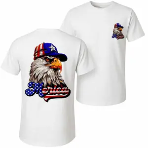 Men's Pure Cotton Short-Sleeve Shirt With American Eagle Print—A Unisex Casual Style Perfect For Spring And Summer; Featuring A Cool Graphic Design And A Classic Crew Neck, Suitable For All Four Seasons.