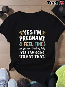Women'S 'YES I'M PREGNANT' Graphic T-Shirt| Humorous Maternity Top, Colorful Geometric Print, Soft Breathable Fabric, Machine Washable, Casual Short Sleeve, Fashionable Outfit for Expectant Moms, Lightweight Material, Pregnancy Announcement Design