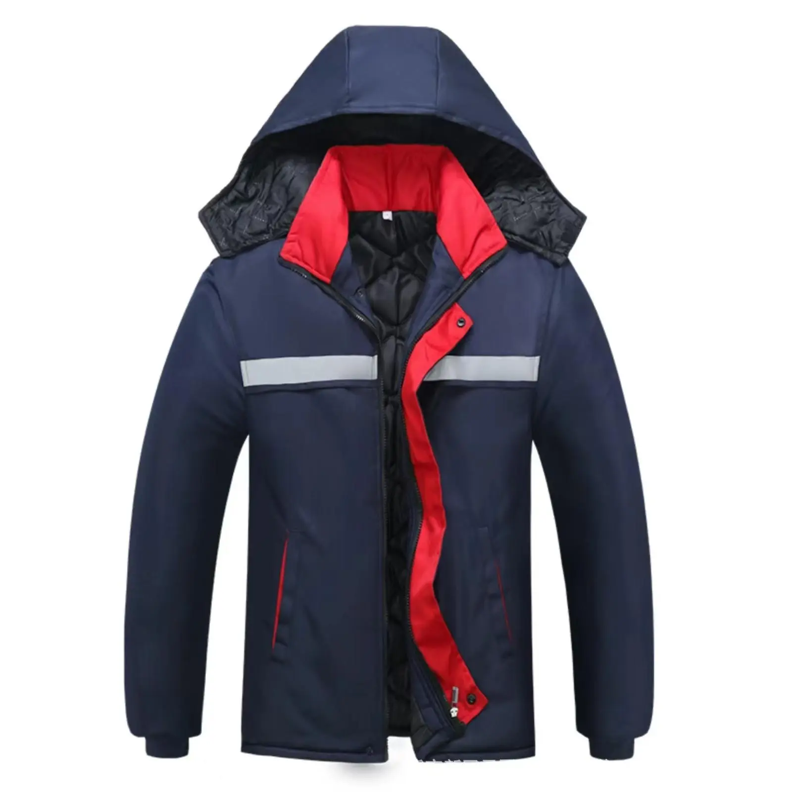 Men's Heavy-Duty Thermal Work Jacket - Menswear with Thermal Padding, Waterproof Shell, Reflective Strips, Sleeves, Pockets, Adjustable Hem for Construction, Warehousing, Tops, Protective, Coats, Workwear, Long Sleeve, Thermal Coat, Reflective Stripes