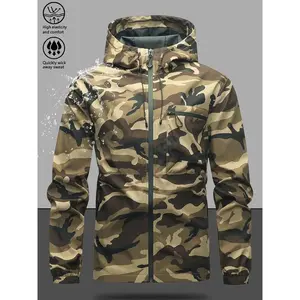 Men'sCamouflageJacket,WindproofWaterproofFabric,AdjustableHood,MultiplePockets,PerfectforOutdoorActivities,AthleticJacket