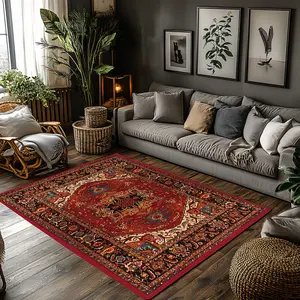 Vintage Oriental Persian Floral Pattern Rugs Crystal Velvet Area Rug Red Traditional Non‑Slip Antique Living Room Rug#VintagePersianRug #OrientalFloralRug #TraditionalHomeDecor #RedAntiqueCarpet #CrystalVelvetRug