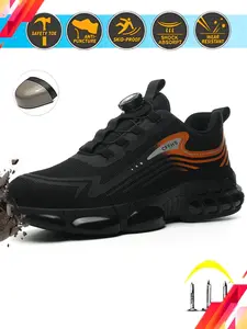 Men's Safety Shoes, Thickened Euro Standard Steel Toe, Kevlar Anti-Puncture, Knob Lacing, Breathable Design, All Seasons, Walking Shoes