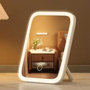 LED Light Rotatable Countertop Vanity Mirror - 360° Rotation, 3Color Temperature Modes, Touch-Sensitive Dimmable, FillLight, Ideal for Travel and Business Trips, Reflection, Daylight