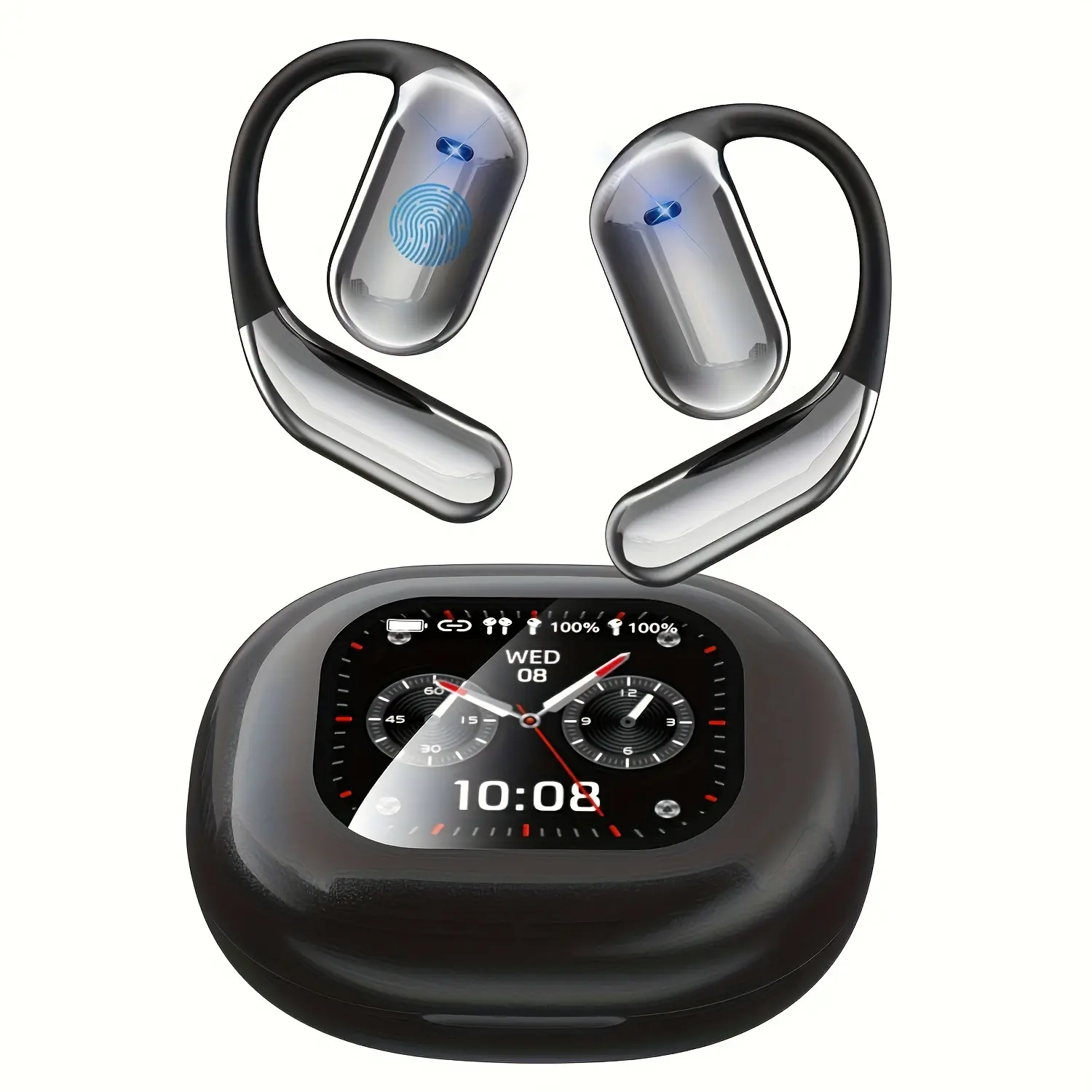 MosyxSmart Screen Wireless Earbuds with 2.01" IPS Display Charging Case. 14 Built-in Functions, ENC Noise Cancelling, Remote Camera Control, Custom EQ. Ear-Hook Sport Design, No Phone Control Needed. Compatible with iPhone & Android