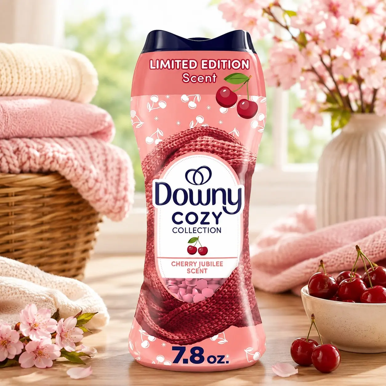 Downy In-Wash Laundry Scent Booster Beads, Cherry Jubilee Scent, 7.8 Oz, Limited Edition, Long-Lasting Freshness for Clothes
