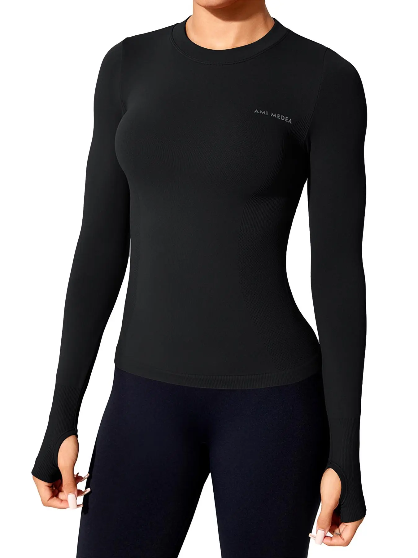 Women's Letter Print Thumb Hole Design Baselayer Top, Long Sleeve Round Neck T-shirt for Skiing Gym Workout, Ladies Sportswear Athletic Style Activewear for All Seasons, Athletic Yoga Tops, Fitness Shirt, Activewear Tee, Athletic Apparel