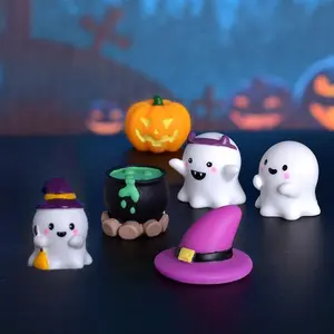 6 Pieces Halloween Wizard Hat Accessories, Miniature Landscape Decor, Pumpkin Ghosts, Resin Garden Decoration, Festival Table Decor, Resin Figurine Statue