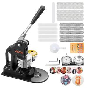 VEVOR Handheld 3-in Button Maker Machine - Durable DIY Kit for Handmade Crafts, Badge Decoration, Pins, Key Chains, with 500pcs Button Parts, Circle Cutter, Hex Wrenches, Magic Book, Ergonomic Handle, Black