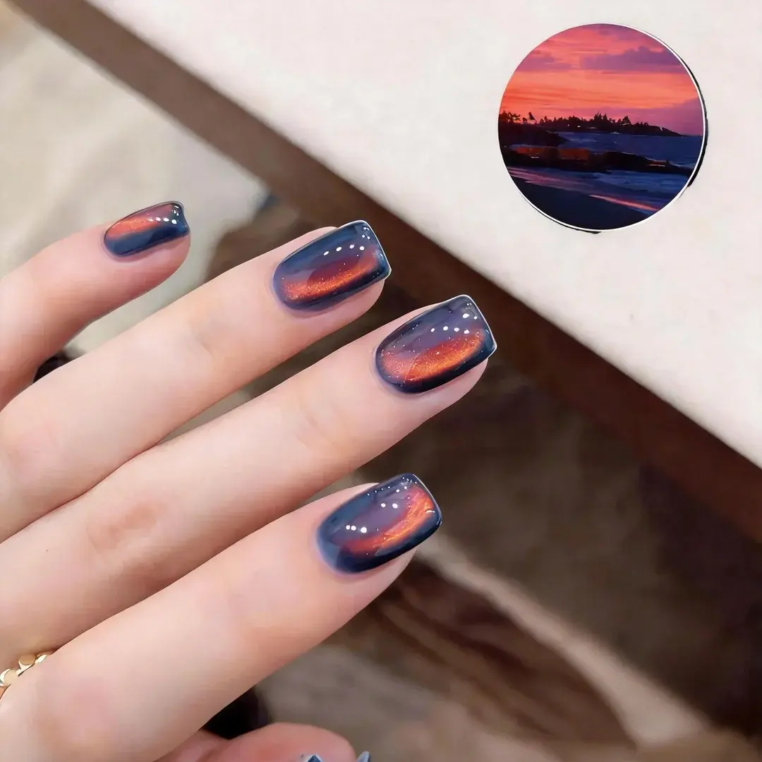 Velvet Cat Eye Sea Sunset Magnetic Gel Nail Polish, 15ML Crystal Golden Radiant Gentle Daily Shimmer UV LED Soak-Off Manicure Cosmetic, Blendable Gel for Salon & Home DIY Nail Art, Cures Under Light 2026 ombre press, Nail Care, Coverage