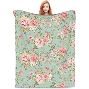 [SummerVibes] Classic Floral Blanket Gifts for Living Room Bedding Couch Soft Warm Lightweight Cozy Vintage Green Flower Throw Blankets Birthday Farmhouse Decorin