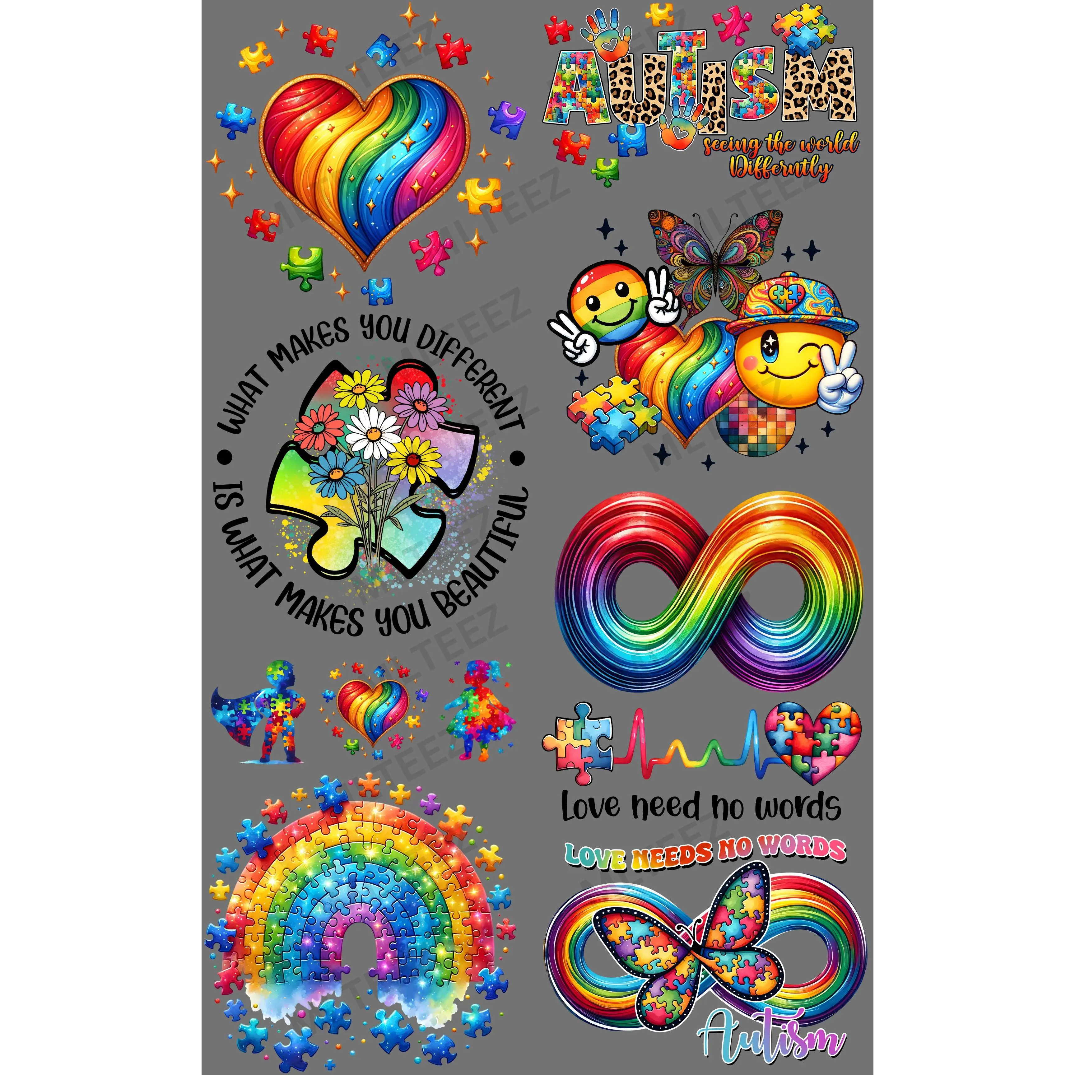 AUTISM (2) PREMADE GANGSHEET  - 22X36 DTF TRANSFERS - DIRECT TO FILM