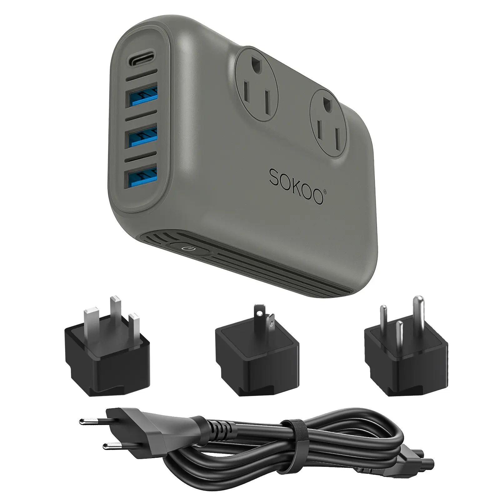 230W 220V-to-100-120V Step-Down Voltage Converter with USB-C Port, 2 Adapters, Universal Multifunctional Socket, Portable International Plug Adaptor, Patented Design for USA Appliances in Europe