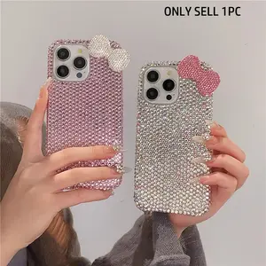 Bow Decor Phone Case Protector, Smartphone, 1 Count Rhinestone Decor Phone Protective Cover, Phone Accessories Compatible with iPhone, Casing, Aesthetic