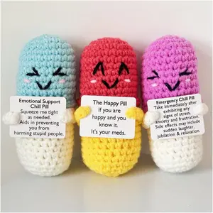 Crochet Emotional Support Doll, 1 Count Cute Crochet Doll with Positive Card, Handmade Knitting Toy, Crochet Figure, Birthday Gift for Women & Girls