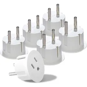 Pack 6 European Travel Plug Adapter - , , Mexico to European Type E/F Plug Adapters - Schuko Adapter CE Certified Heavy Duty -  for Travelling with Cell Phones, Laptops &