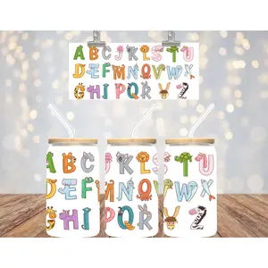 16 oz Uv Dtf Cup Wrap Cute Animal Alphabet 749