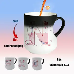 Nurse Initial Color Changing Mug, 26 Initials A-Z Letter Heat Changing Coffee Cup, Perfect Nurse Graduation & Nurse Day Gift