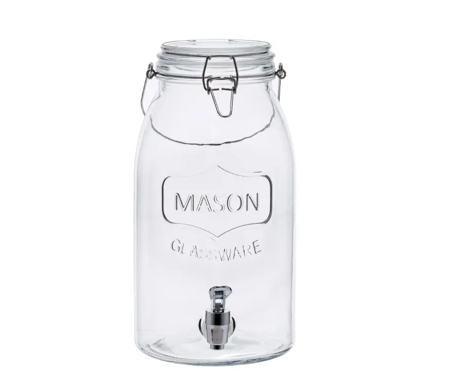GLASSWARE Vintage Clear Glass Sun Tea Jar with Metal Lid & Spigot for Outdoor Entertaining & Daily Hydration