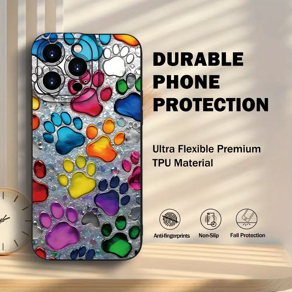 A Cute Colorful Paw Print Anti-drop Matte Phone Case, Suitable for iPhone 17 Air/16 Plus/15 Pro Max/14 Pro/13/12/11/XS Max/X Phone Case, Perfect Gift for Family, Friends, Lovers, Girlfriends, Best Choice for Holiday Gifts MS357