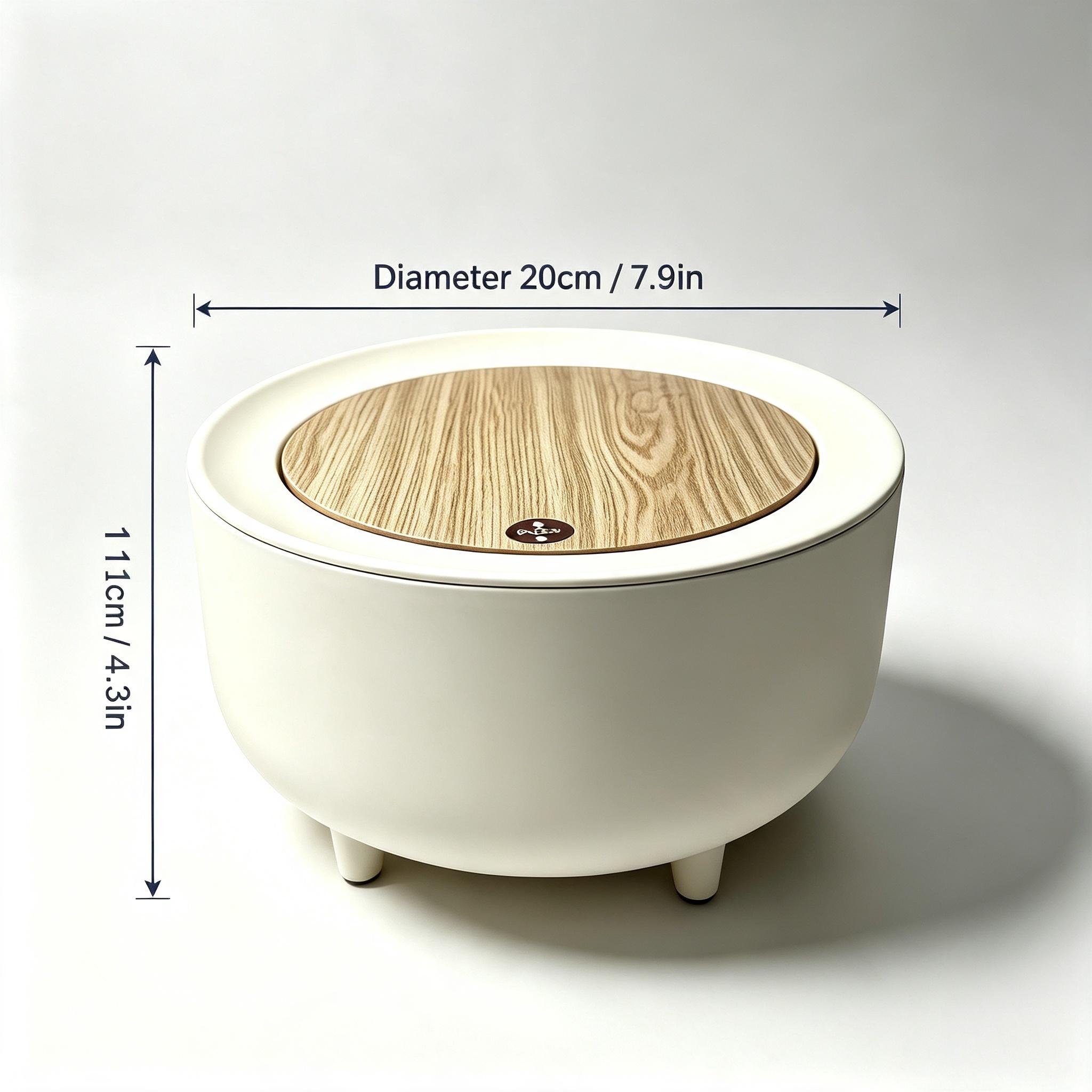 4.4L Mini Desktop Trash Can - Wood-Grain Push Lid, Round Waterproof Plastic, Single-Compartment Odor Blocking, 4 Non-Slip Feet, Desk Storage for Office Desks Small Spaces Daily Use