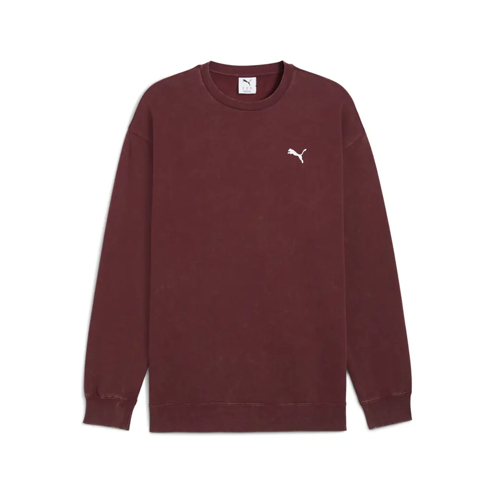 PUMA Mens Elevated Essentials Acid Wash Crew Neck Fleece Sweatshirt Casual - Red
