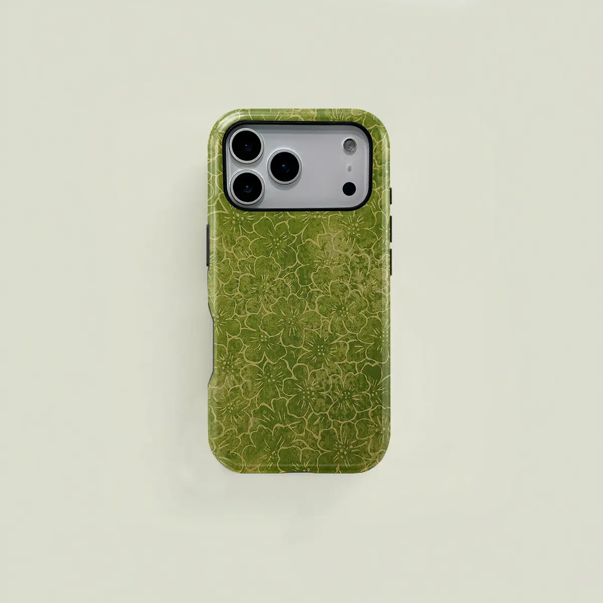 A refreshing green watercolor-style floral pattern protective case, a durable 2-in-1 case, compatible with iPhone 17/16/15/14/13/12/11 Pro Max/Plus/Pro, and Samsung Galaxy S26/S25/S24/S23 Ultra series. A simple and stylish phone case.