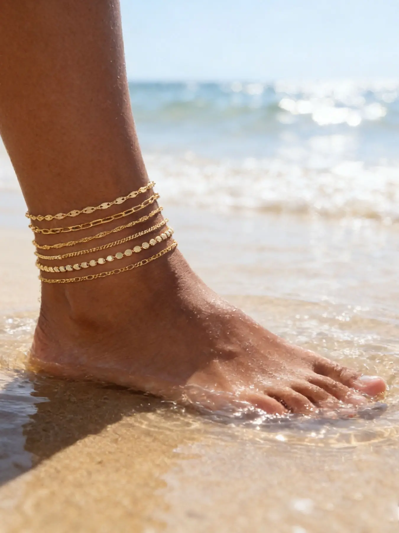 Women's Boho Layered Chain Anklet Set, Minimalist Alloy Foot Jewelry, Fashionable Personalized Ankle Bracelets, New Design Accessories, Boho Style Jewelry
