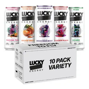 Lucky Energy Sugar Free Energy Drinks, Variety Pack, 16oz Cans (10-Pack) Healthy, Zero Sugar Energy Drink with Maca, Ginseng, Beta-Alanine, Taurine & 200mg Caffeine