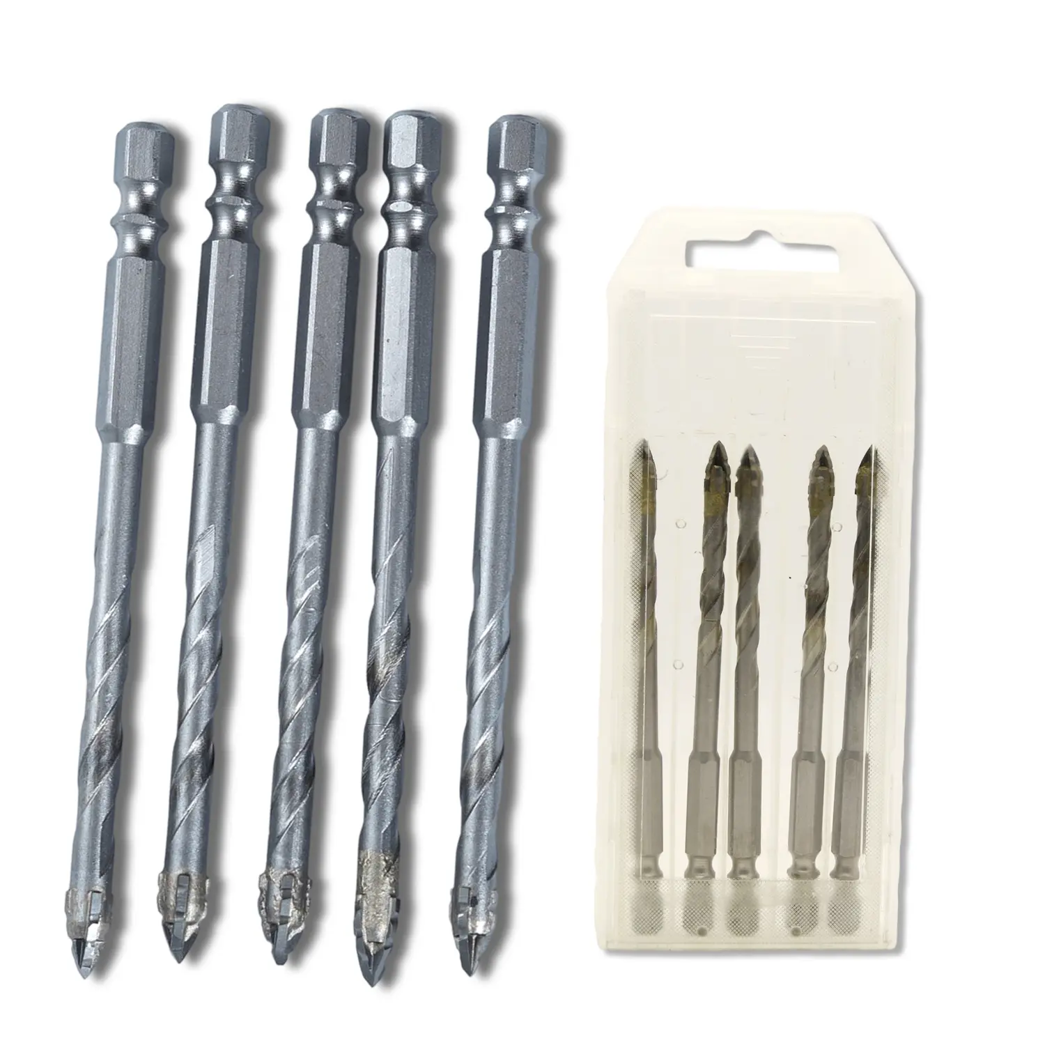 5PCS 6mm Carbide Core Drill Bit Set, Titanium Coated Advanced 4-Flute Sawtooth Masonry Bits for Tile & Steel, Concrete, Brick, Ceramic, Stone, Heavy Duty Multi-Material Tool for DIY Enthusiasts, Remodeling