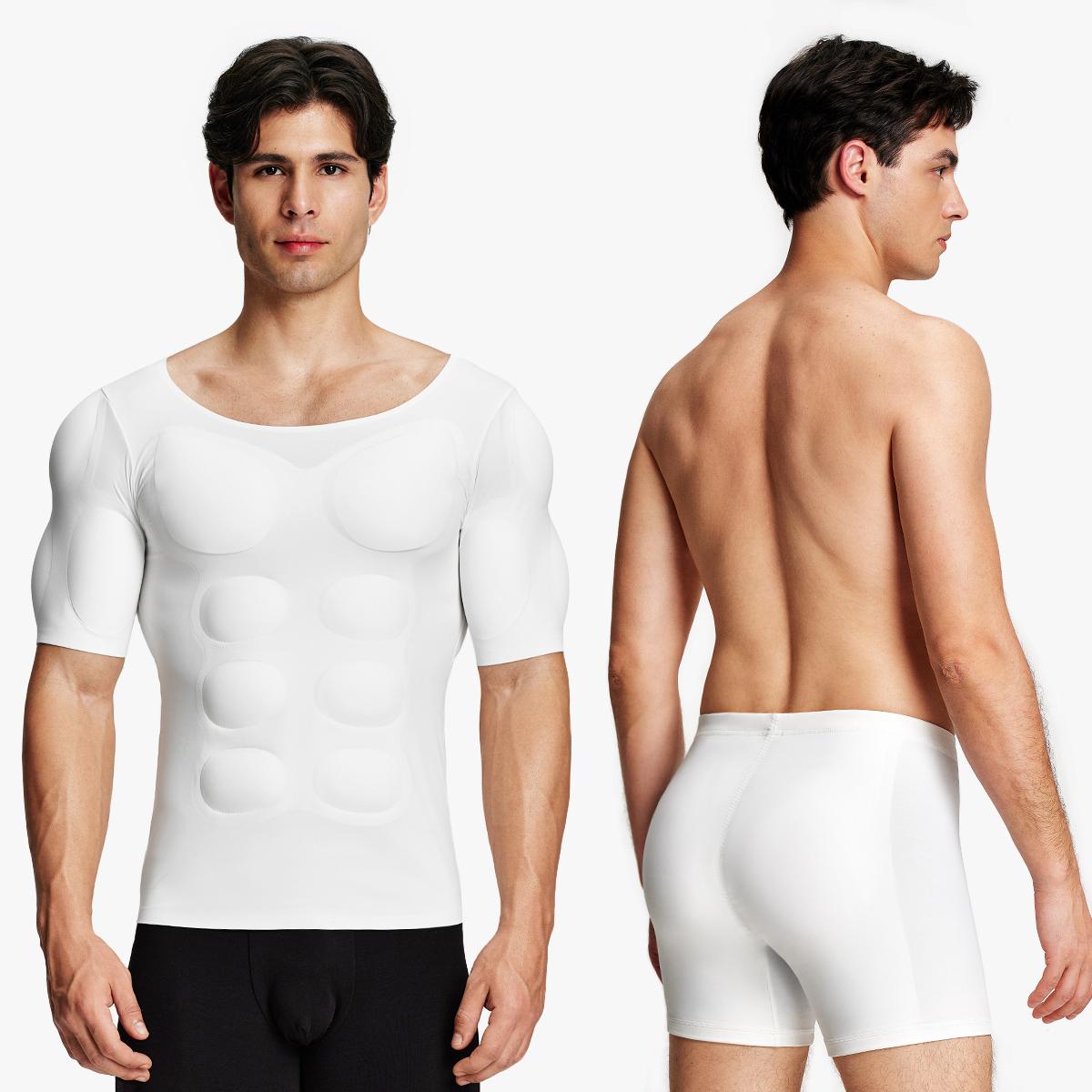 【Nebility】 Men&rsquo;s Invisible Seamless Muscle-Enhancing T-Shirt with Removable Muscle Pads and Light Compression Function, Suitable for Everyday Wear, Cosplay, and Special Occasions