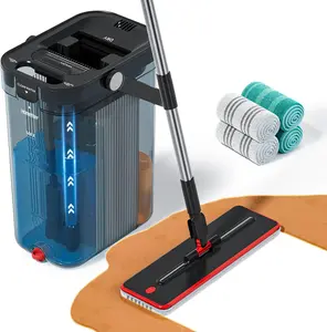 Transparent Mop and Bucket Set with Separate Dirty & Clean Water, 65" Flat Mop for Floor Cleaning, 4 Machine Washable Microfiber Pads for Wood Tile