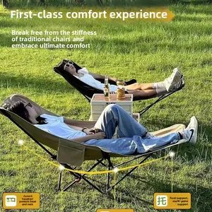 Outdoor high-back reclining moon chair camping chair reclining chair household leisure folding chair with foot rest three-speed adjustment Quad Folding