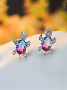 Stylish Women's Cute Turtle Shape Earrings, Creative Luxury Design with Synthetic Zircon, Available in Multiple Colors for Everyday and Party Jewelry, Zircon Stud Earrings