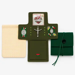 Handmade Catholic Prayer Pocket Set – Sacred Heart & Virgin Mary Crucifix with Prayer Card | Decorative Drawstring Bag for Home Altar, Hospital, Travel | Spiritual Comfort Gift for Mom, Rugged Rosary Alternative, Independence Day Blessing