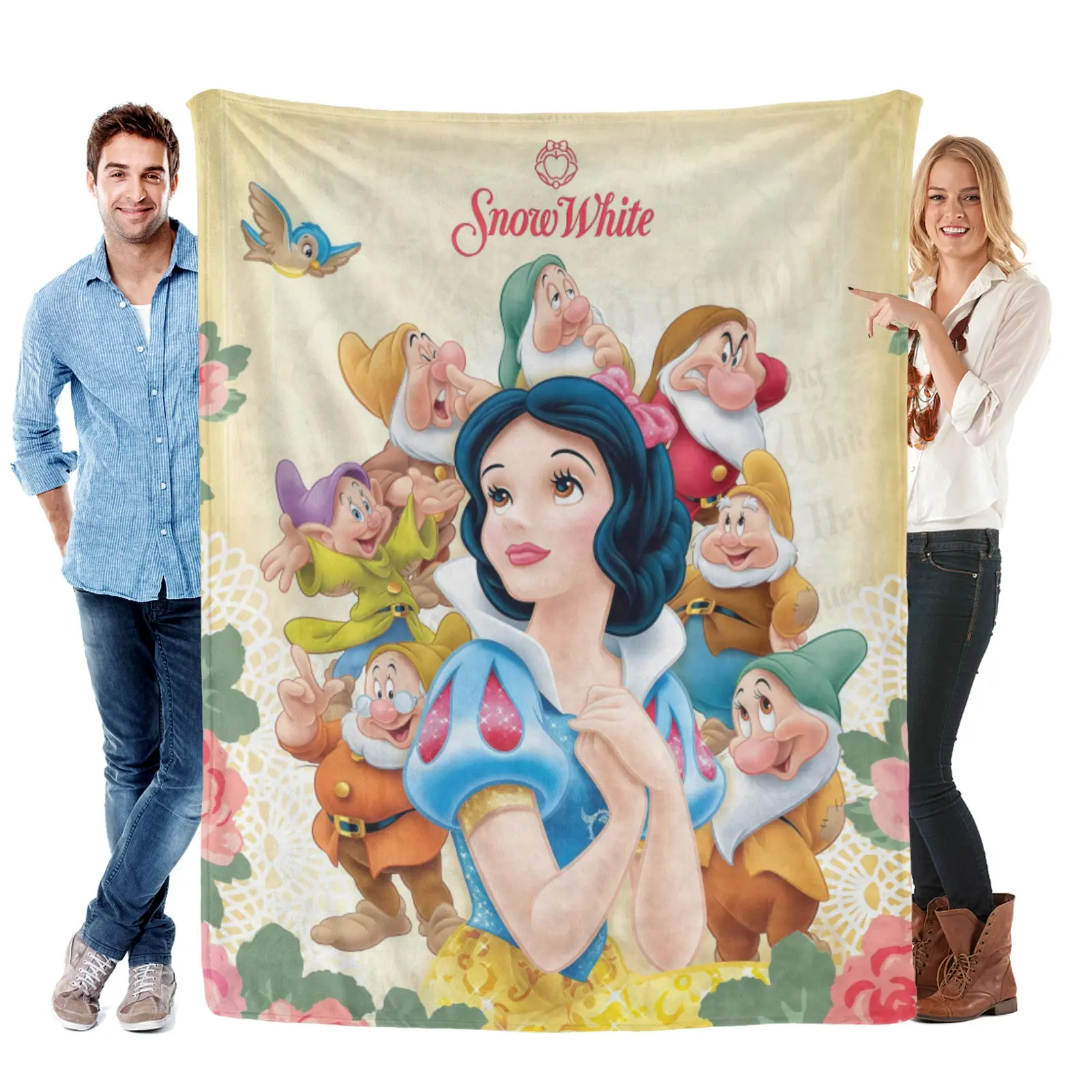 Disney Snow White Vintage Movie Art Blanket, Cozy Fleece Throw Blanket, For Kids Fairytale Playroom Decoration