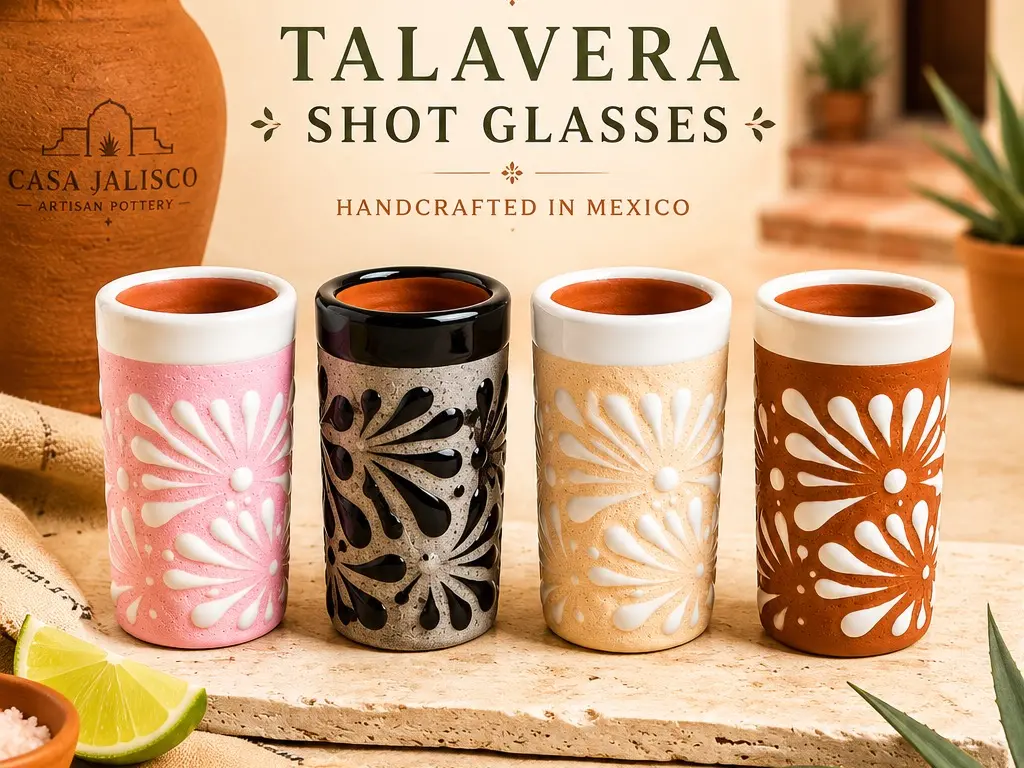 Mexican Artisan 4-Piece Handmade Traditional Painted Talavera Shot Glass Set - Pottery Collectible Cultural Item, Handmade Set