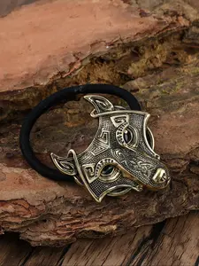 Vintage Viking Celtic Wolf Leather Hair Tie, Elastic Ponytail Holder, Animal Pattern Party Accessory, Nordic Norse Style, Valentine's Day Birthday Gift