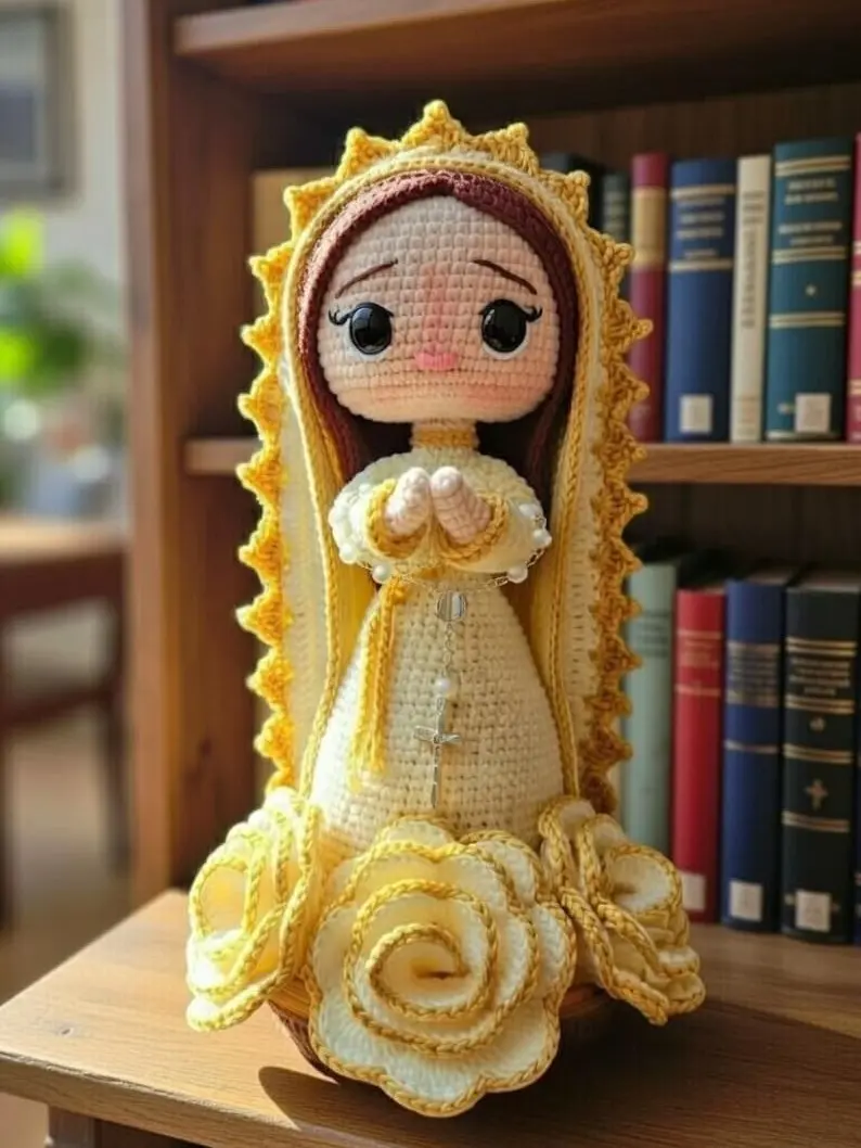 Handmade Blessed Mother Mary Crochet Doll - Perfect Catholic Gift for Confirmation & Baptism, Religious Home Decor