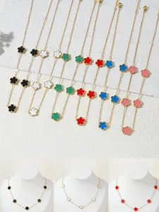 1 piece of stainless steel five leaf flower necklace, fashionable and simple 18k gold women's collarbone chain, very suitable for gift giving