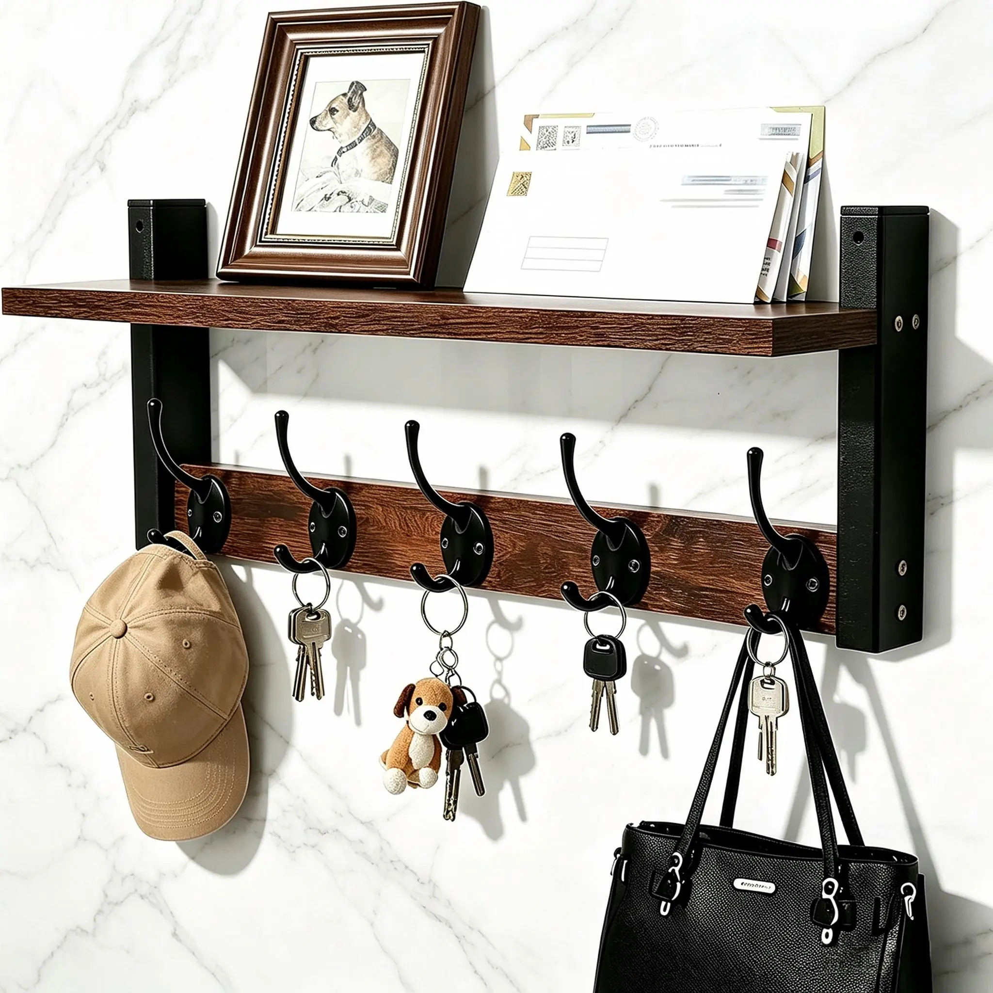 LOVEWE Sturdy Wall-Mounted Wooden Key Holder with Shelves - Home Organizer Hook for Key Organization, Hanging Bags & Coats, Home Decoration, Apartment Accessory, Birthday Festival Gift