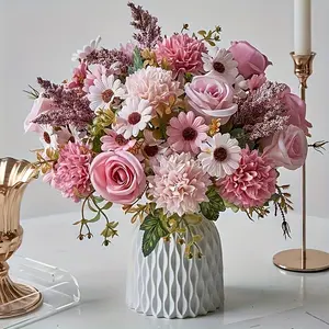 4pc Artificial Rose Bouquet with Hydrangeas, Artificial Peony Flowers, And Mixed Flowers, Plastic Flowers for Home Vase Decoration, Outdoor Garden Windowsill Decor, Bridal Bouquet Materials for Weddings