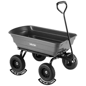 VEVOR Garden Dump Cart, 600 lbs Poly Dump Cart, Garden Carts Dumps Wagon with 90° Quick-Dumps Mechanism, 180° Swivel Wheels, 270° Flexible Rotating Bearings, Yard Wagon for Plants, Soil, Crops