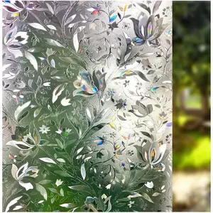 Classic 3D Static Cling Stained Glass Window Film - 1-Piece Decorative Privacy Sticker, Anti-UV Block, Heat Control, Rainbow Tulips Design for Home, 17.5x78.7in